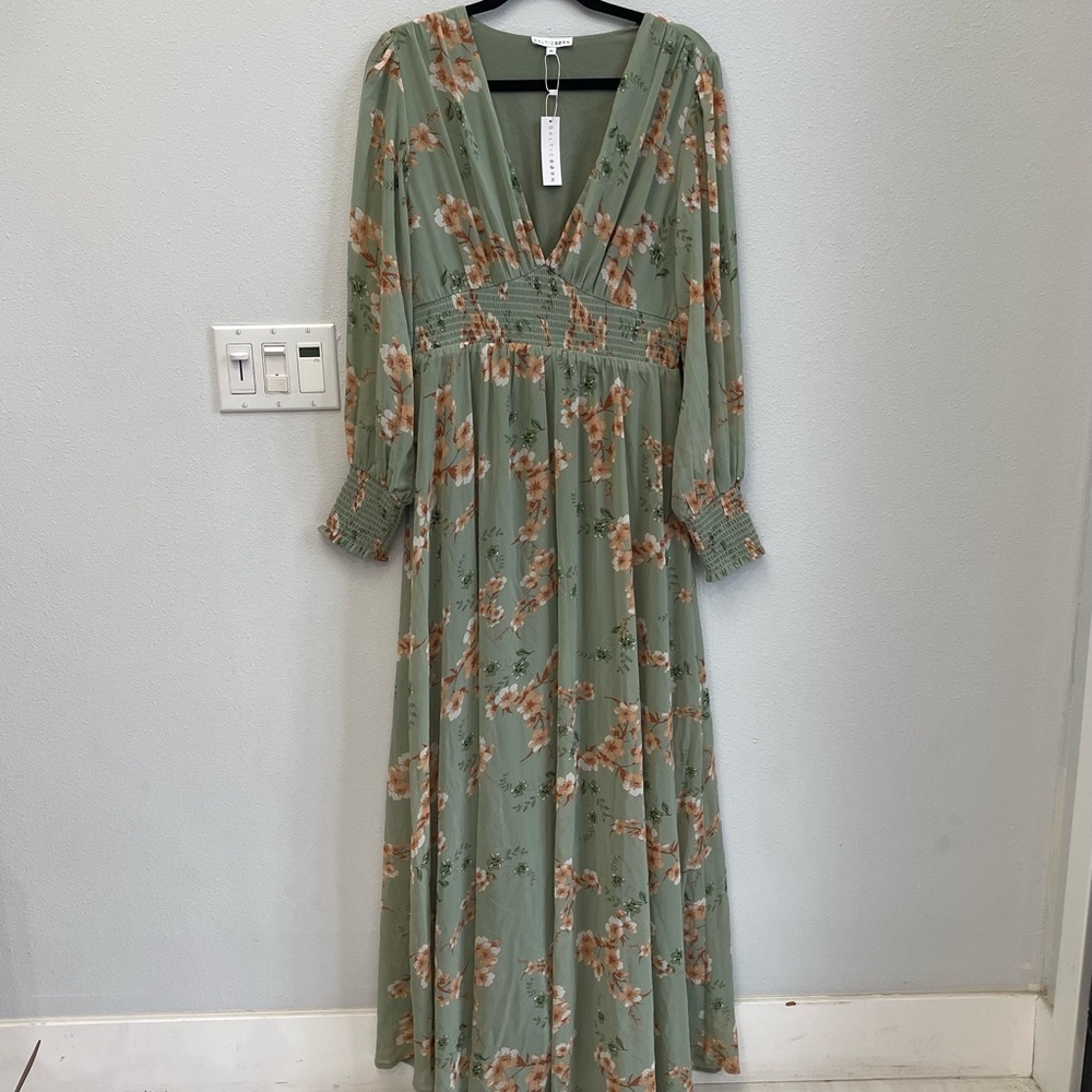 NWT Baltic Born Olivia Maxi Dress in Sage + Peach Floral, Size XL - Picture 2 of 6